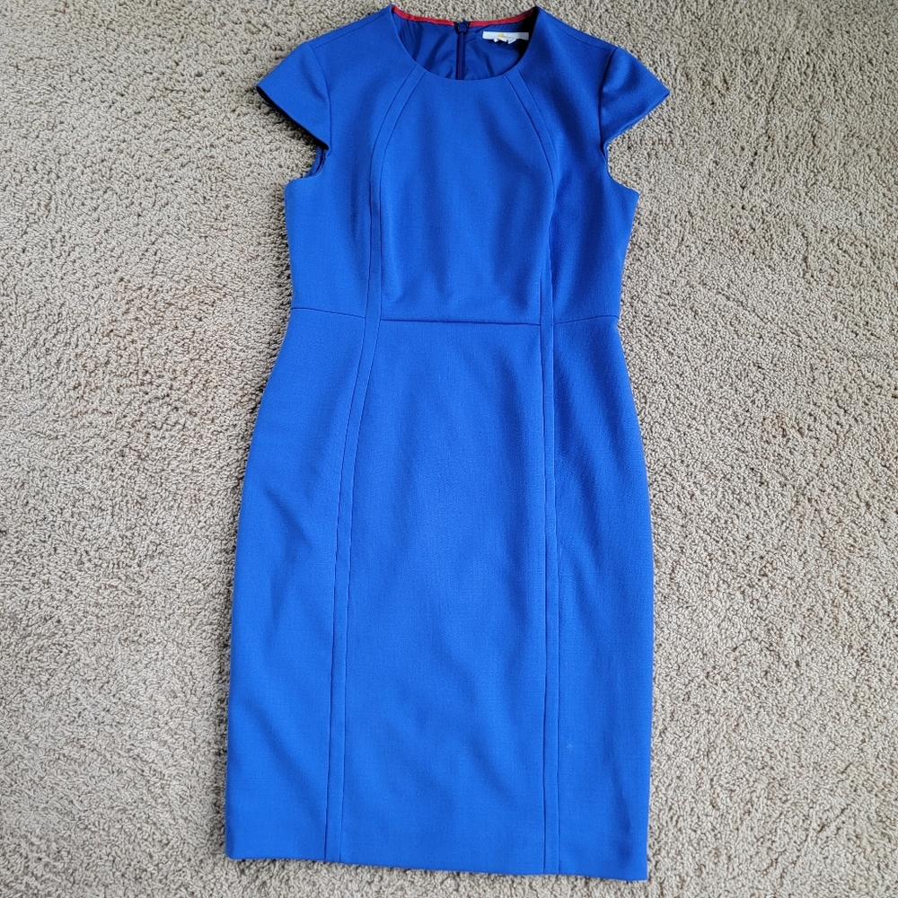 Boden Dress - Size 10 - Blue, Wool Blend, Cap Sleeves, Lined, Round Neck